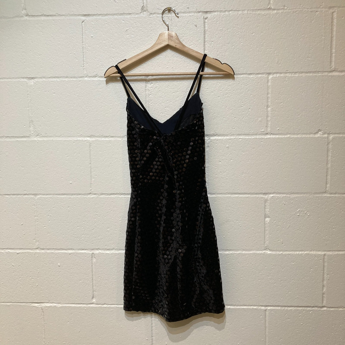 Vintage Betsey Johnson Black Velvet Dot Embellished Mini Dress - Size M - 0521AB