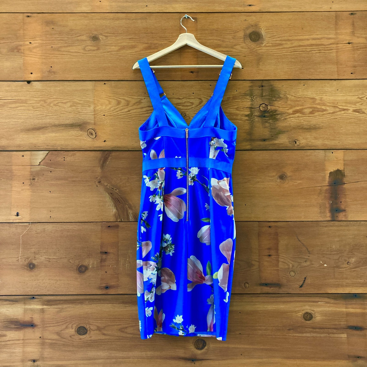 Ted Baker Bright Blue Floral Print Iness Body-Con Dress - Size 3 / 8 US - 0929LL