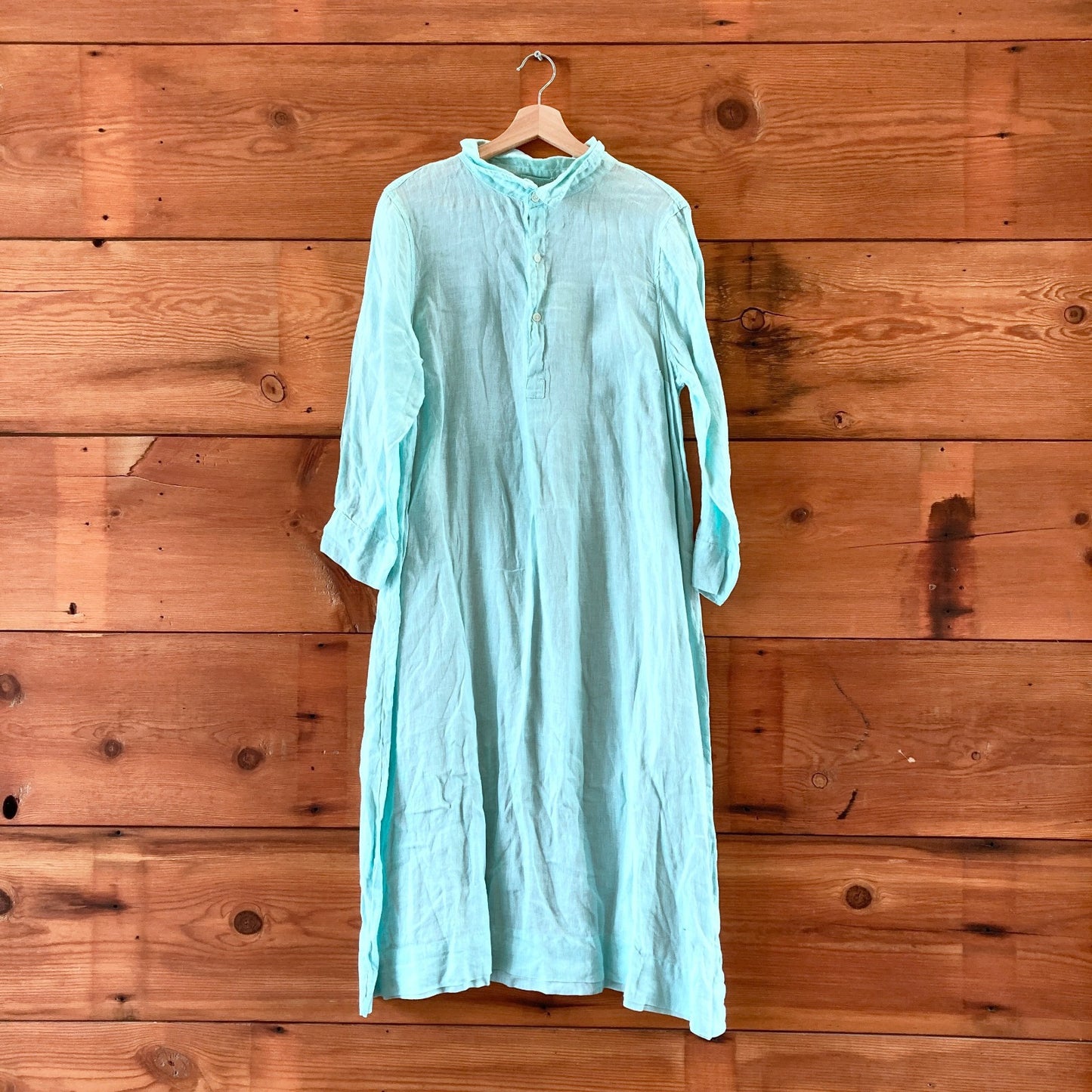 CP Shades Light Blue 100% Linen Long Sleeve V-Neck Dress - Size M - 0721DK