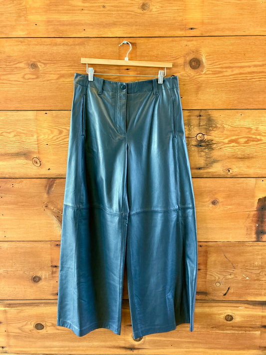 Tela $695 Midnight Blue Lamb Leather Vanda Wide Leg Pants - Size L - NEW 4427SC