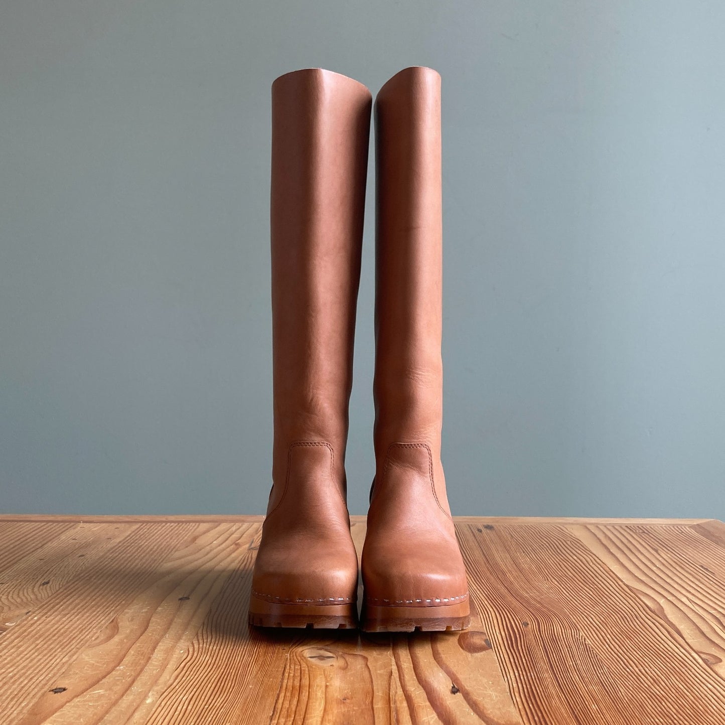 Swedish Hasbeens Tan Tall Plain Boot Brown Leather w/ Box - Size 38 / 8 - 0313SH