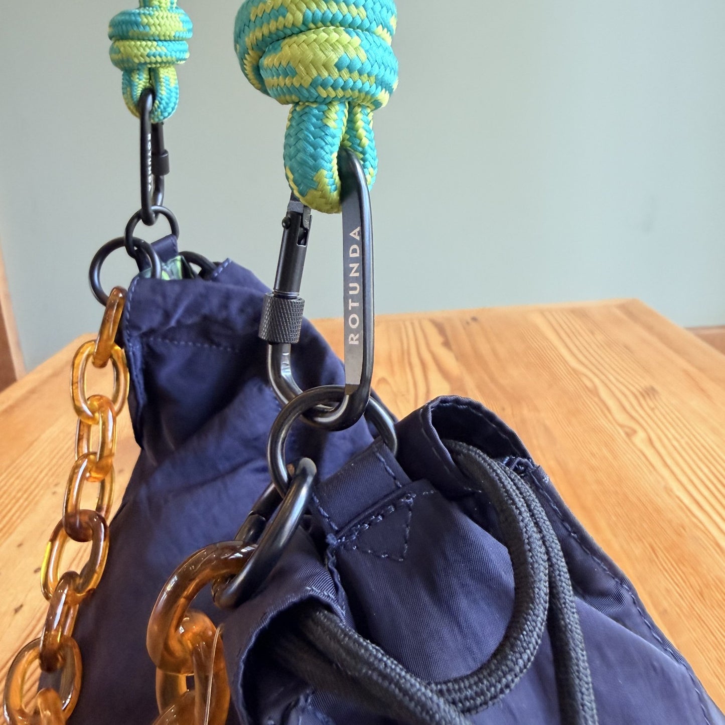 Rotunda Black Rope Strap & Amber Chain Tote Sant Hobo Bag - 0929LL