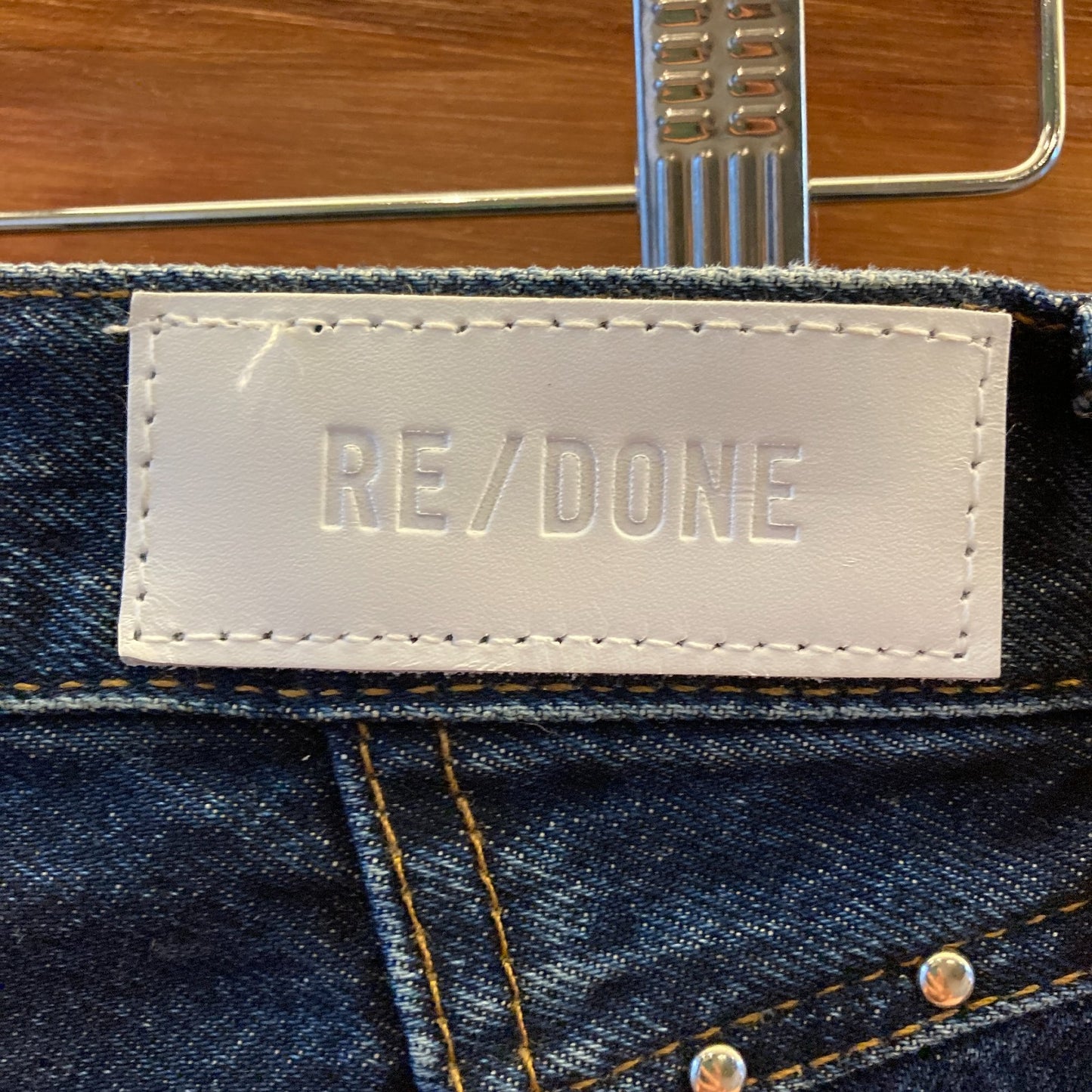 24 - Re/Done Dark Wash Studded Detailing Denim Jean Midi Skirt 0902SD