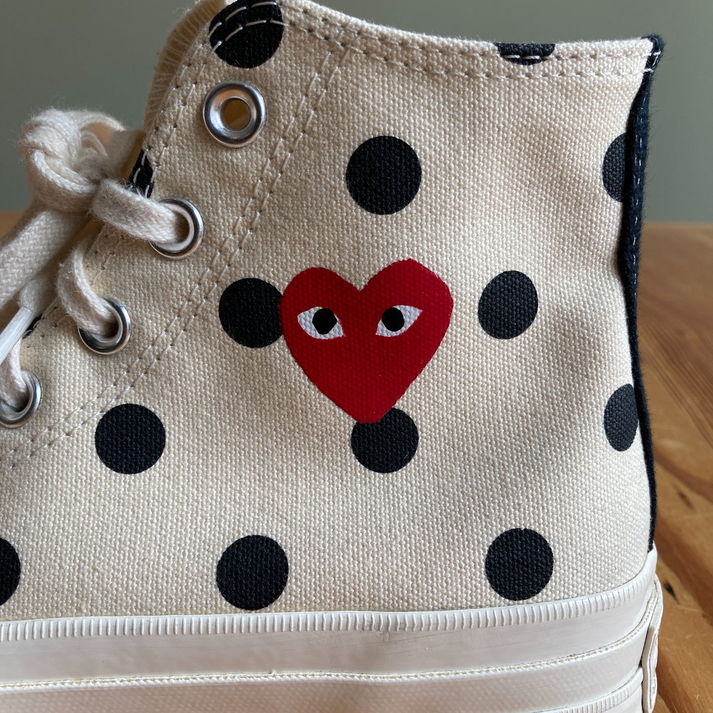 Converse X Play Comme Des Garcons Cream Dot High Heart Shoes - Size 8 - 0709EH