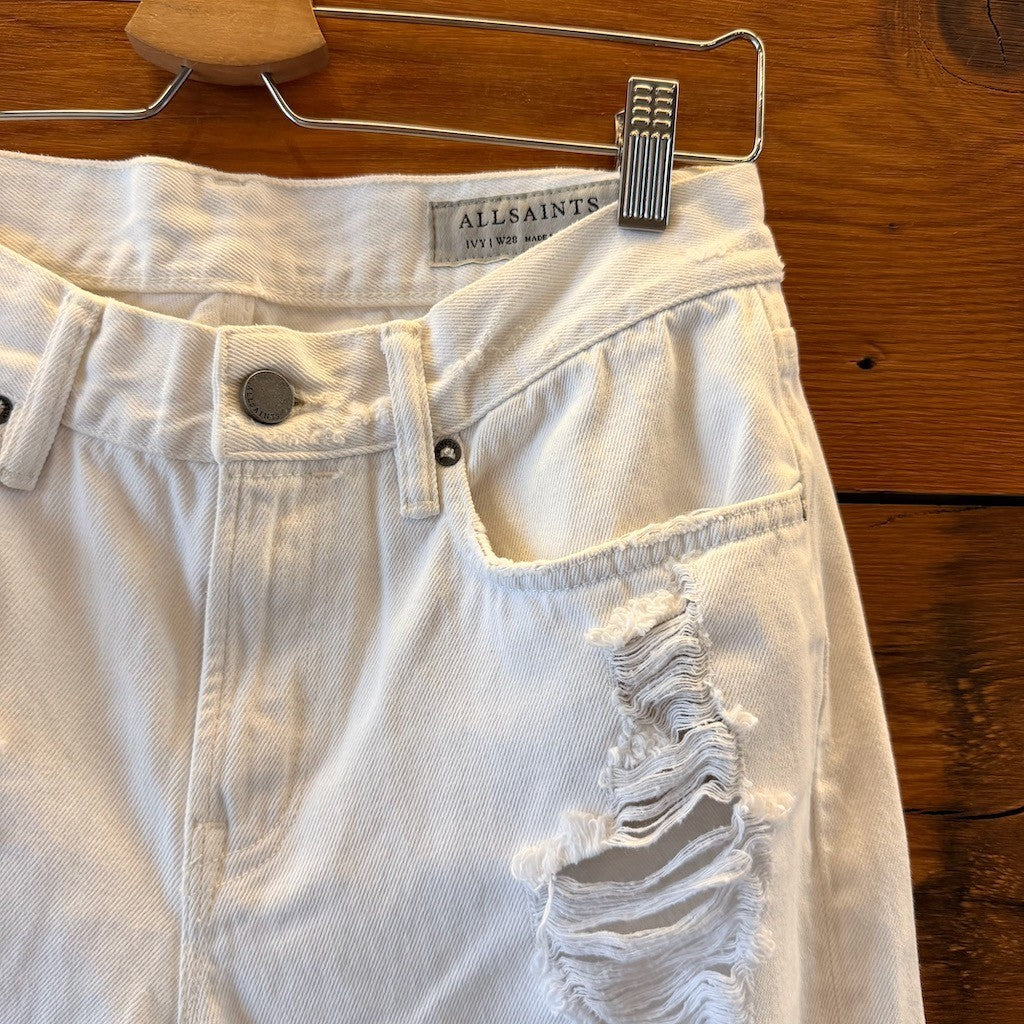 AllSaints White Cropped Distressed Ivy Destroys Boys Jeans - Size 28 - 1007SB