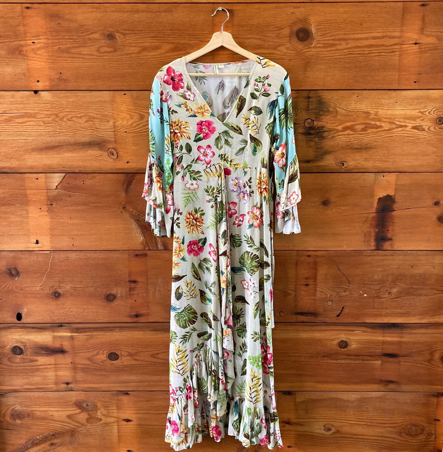 Blank London Anthropologie Floral 3/4 Sleeve Wrap Maxi Ruth Dress - XS - 0715EJ