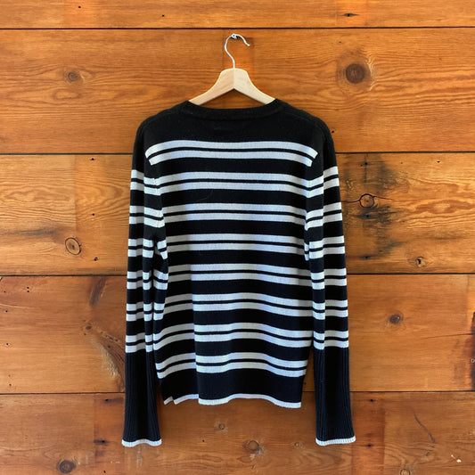 La Ligne Black & White Striped 100% Cashmere Crew Neck Sweater - Size M - 0131AG