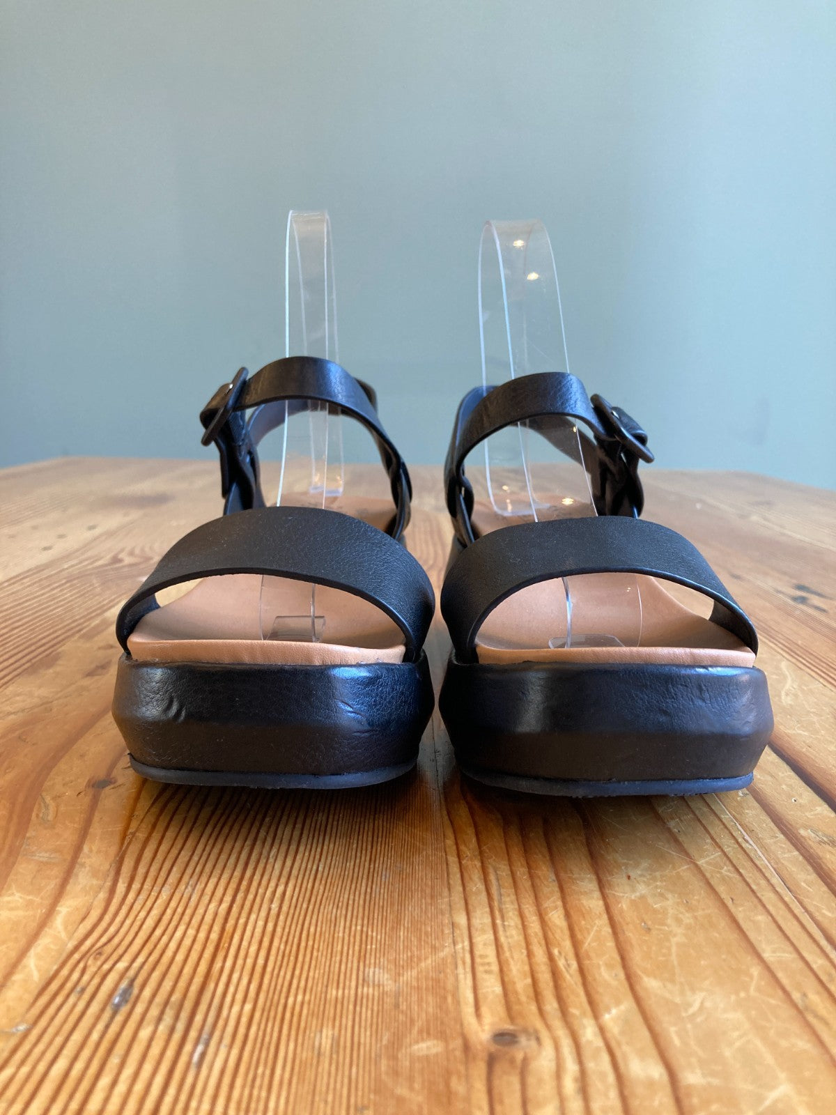 Kork-Ease Black Hallie Leather Platform Strappy Sandals - Size 6 - 0312IG