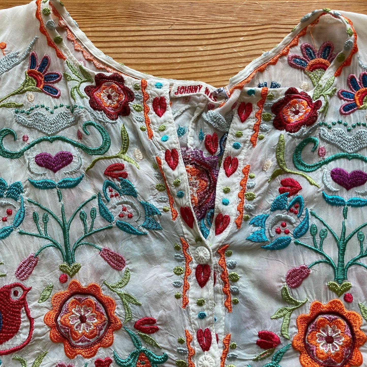 Johnny Was White Embroidered Floral Brady Button Down Boho Top - Size M - 0514CP