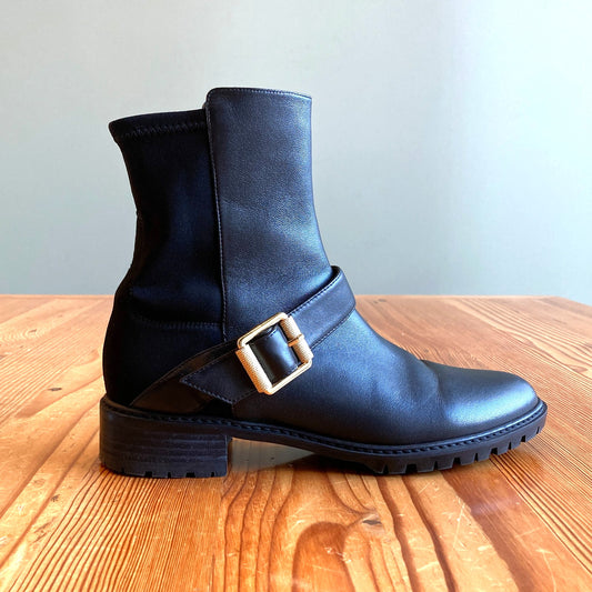 8 - Stuart Weitzman Black Leather Contrast City Buckle Ankle Boots 0905AG
