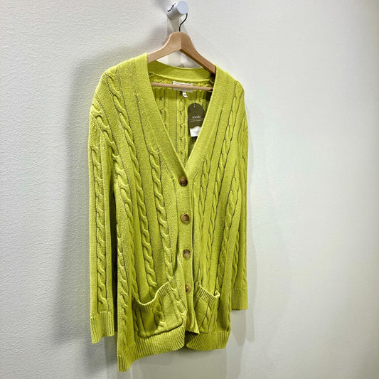 The Great Neon Lime Green Button Up Cableknit Cardigan Sweater - Size 0 - 0721DK