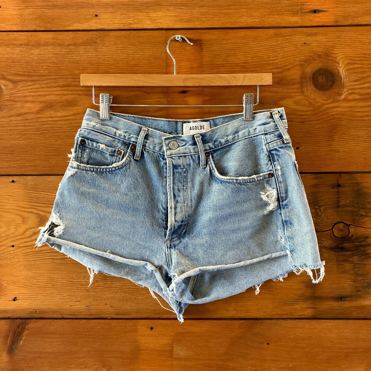 AgoldE Light Wash Parker Long Cut Off Denim Jean Shorts - Size 28 - 0703SC