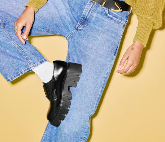 6.5 - Freda Salvador Smooth Black Leather Keena Lug Sole Oxford Shoes 0312IG