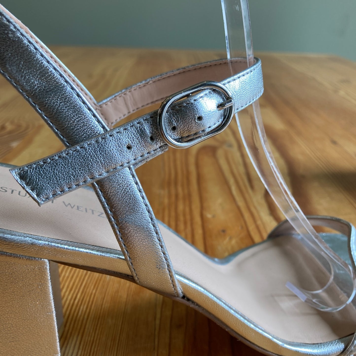 Stuart Weitzman Silver Leather Strappy Heels Sandals Shoes - Size 9 - 0617MV