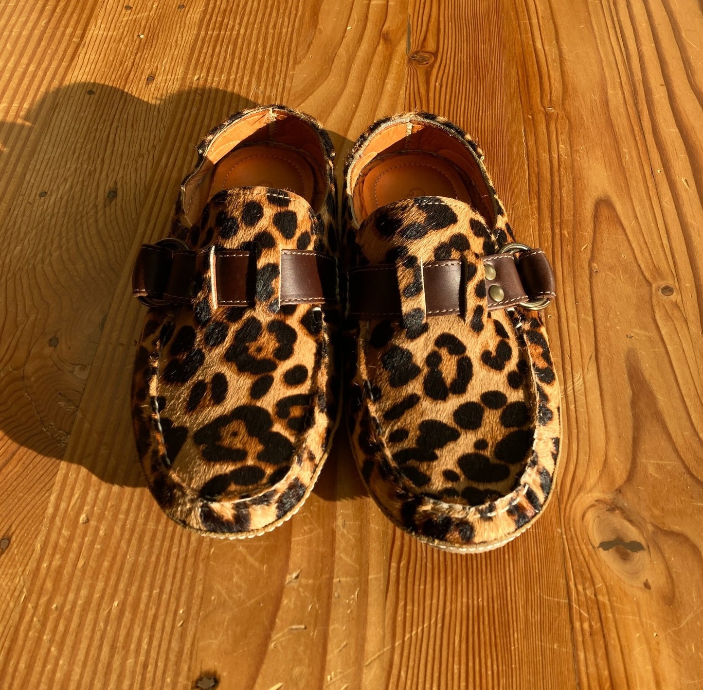 7.5 - Quoddy Leopard Print Pony Hair Ring Mule Moccasin Flats Shoes 0705PE
