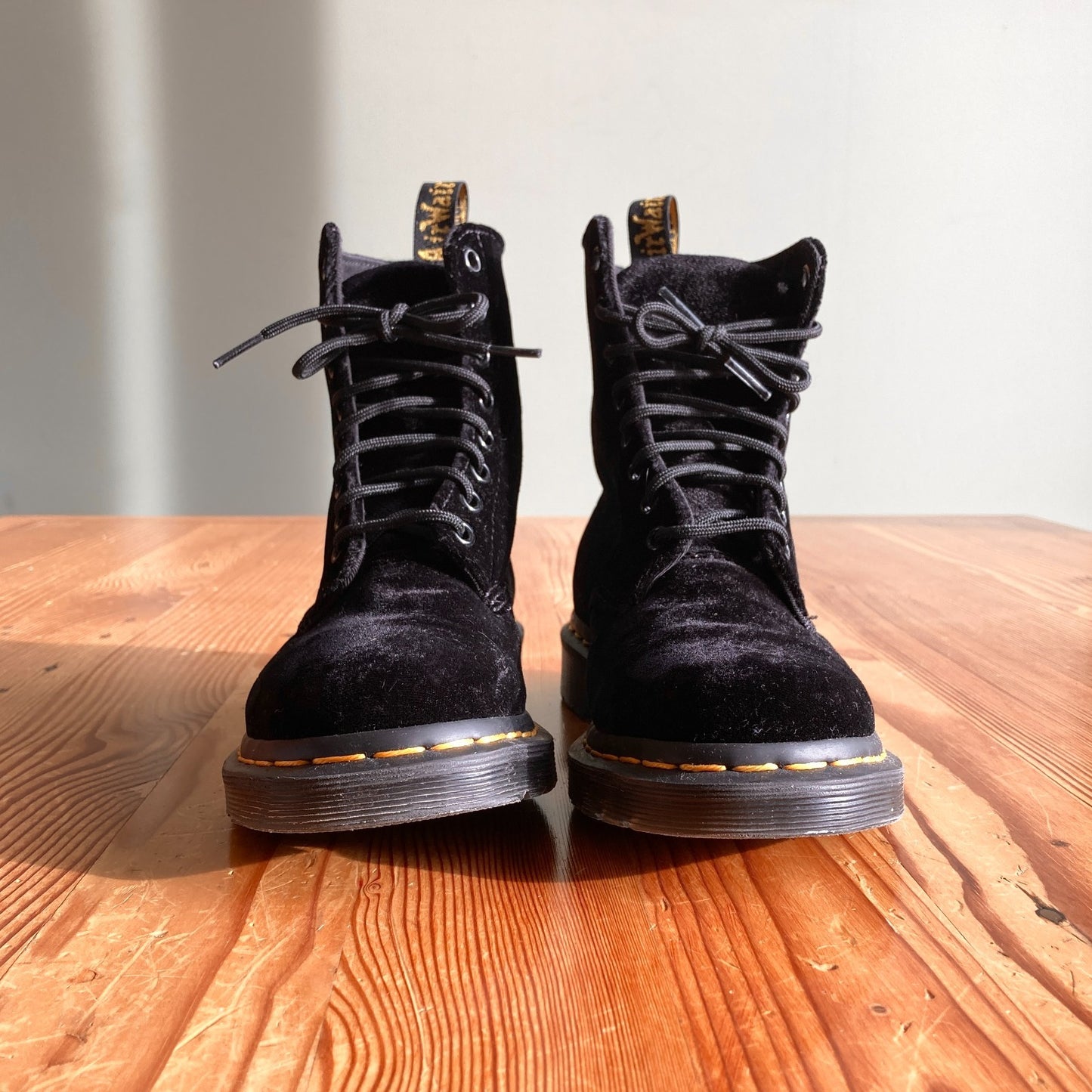 6 - Dr. Martens Black Velvet 8 Eye Velvet Pascal Ankle Combat 1460 Boots 0704KO