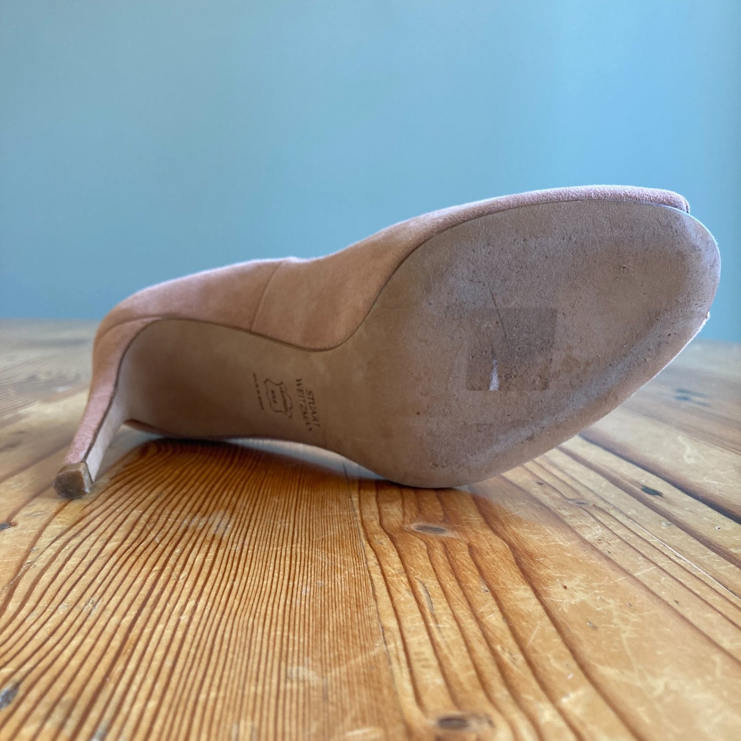 Stuart Weitzman Tan Suede Leather Peep Toe Stiletto Heels - Size 7.5 - 0716AF