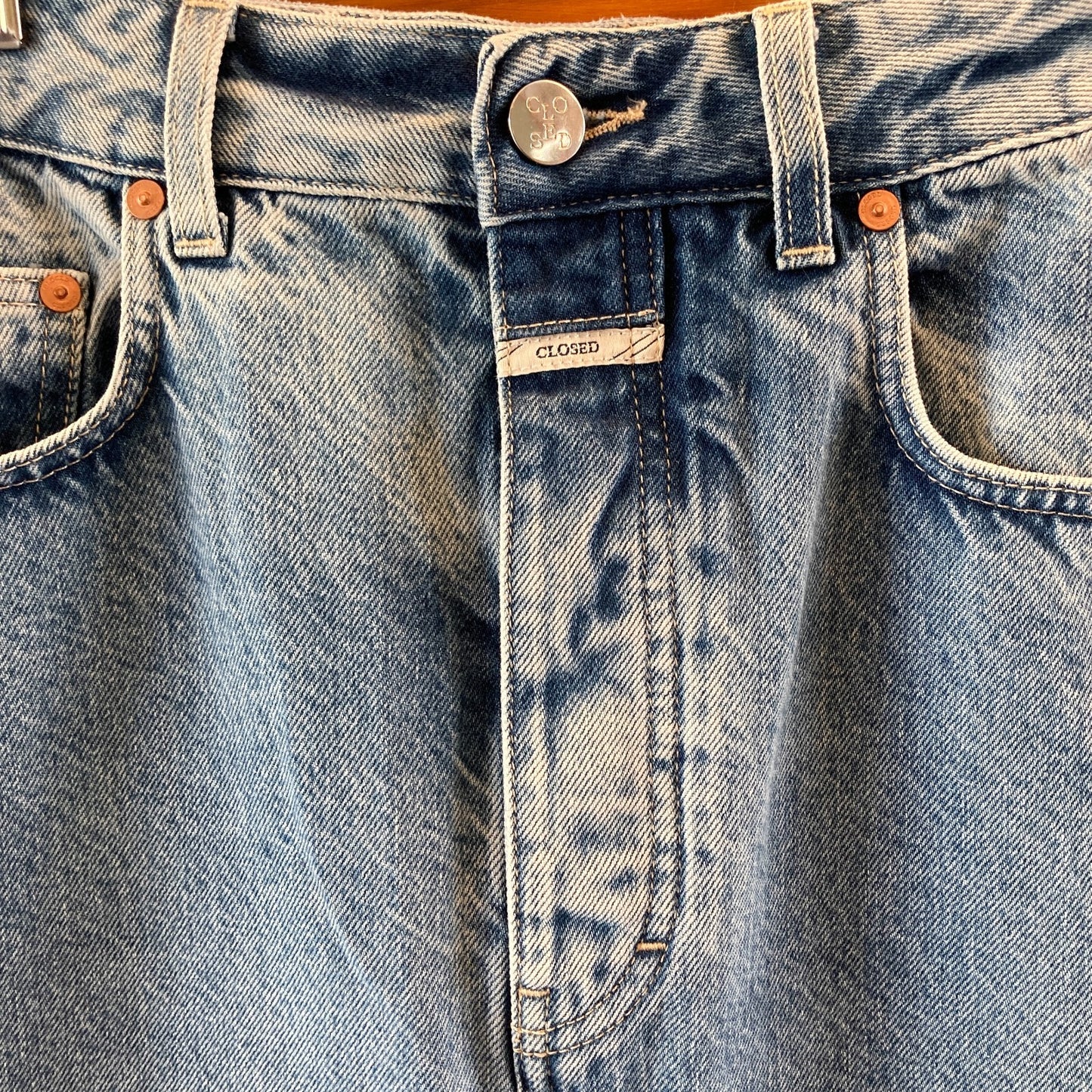 Closed Made in Italy Button Fly Denim Front Slit Midi Jean Skirt - Sz 28 -4427SC