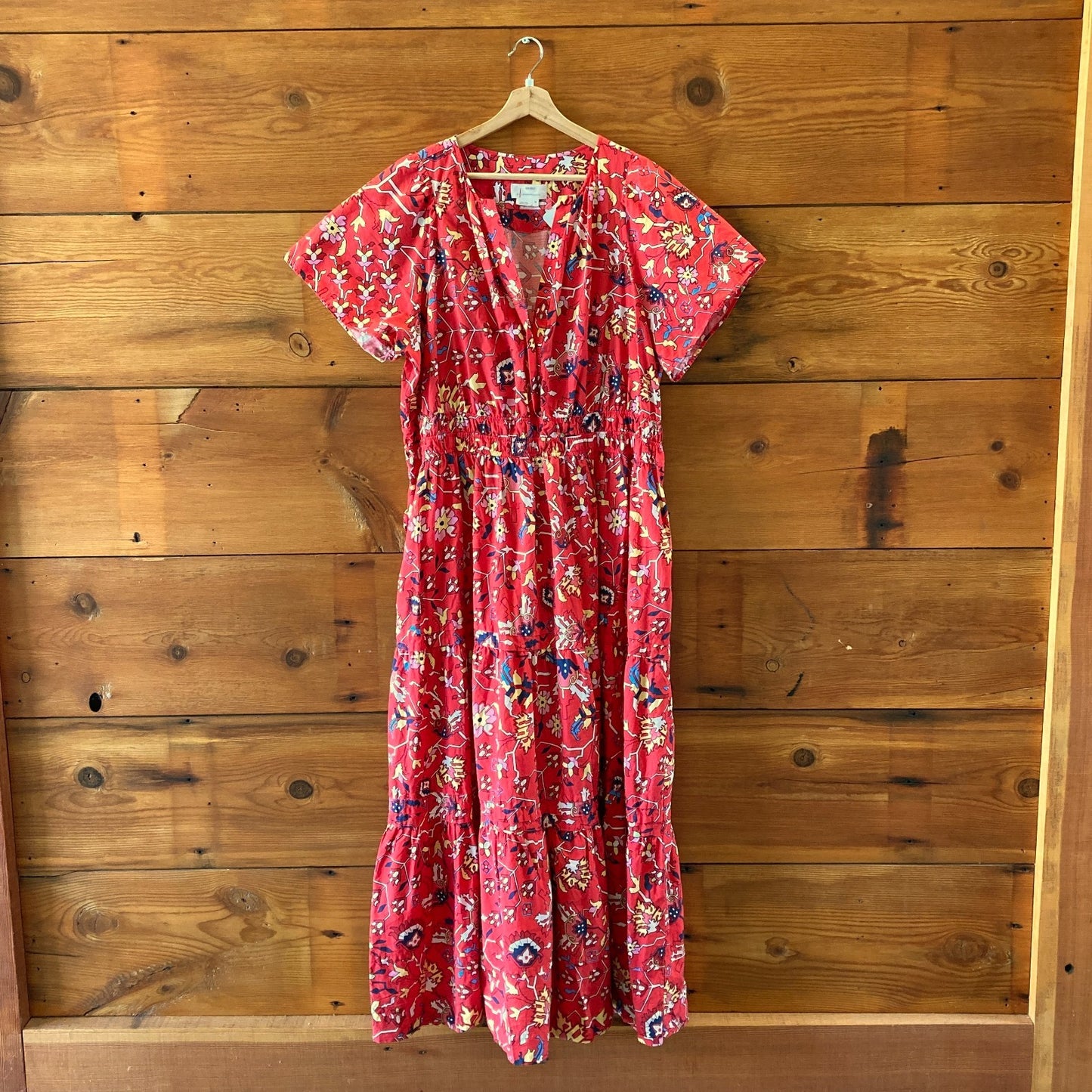 by Anthropologie Red Printed Somerset Short Sleeve Maxi Dress - Sz XXL - 1206HP