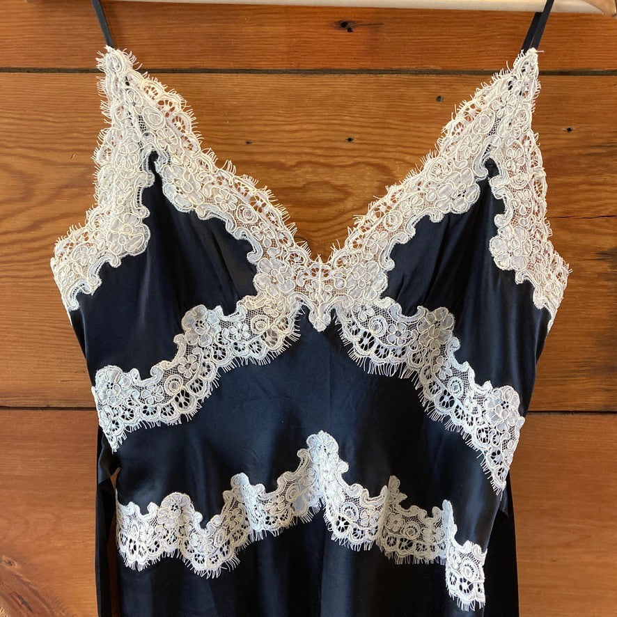 Doen $400 Black & White Corded Lace Obelia Silk Midi Dress - Size M - 1011SC