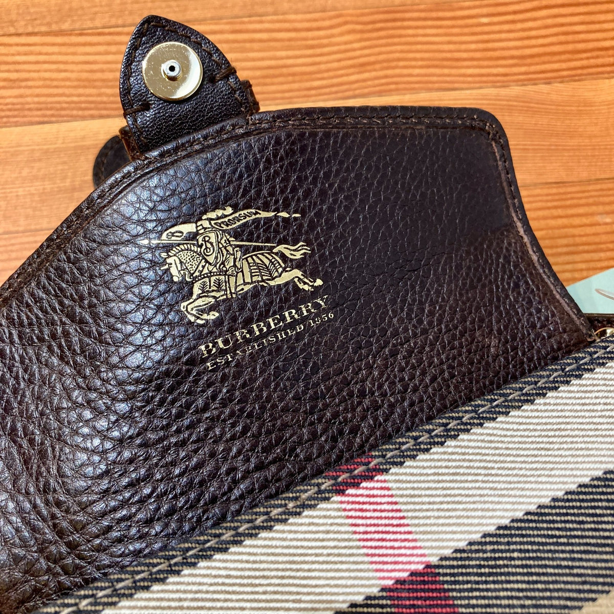 Burberry Nova Check Dark Brown Leather Piped Mini Crossbody Purse - 0210AM