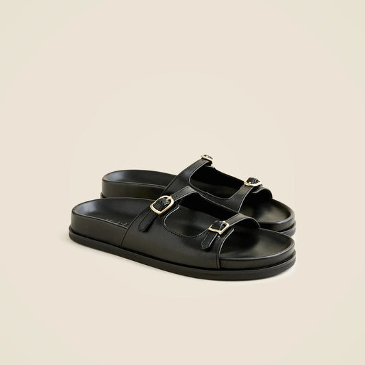 J Crew $198 Black Leather New Colbie Buckle Two Strap Sandals - Size 7 - 1122KP
