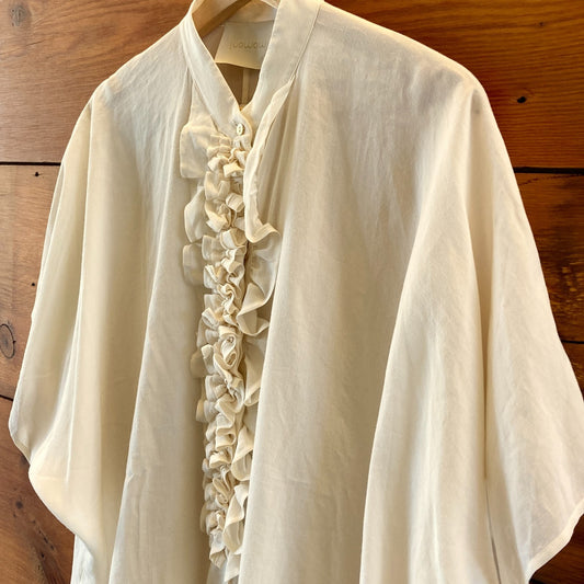 Momoni Ivory Short Sleeve Ruffle Neckline Berenice Shirt - Size 42 / L - 4427SC