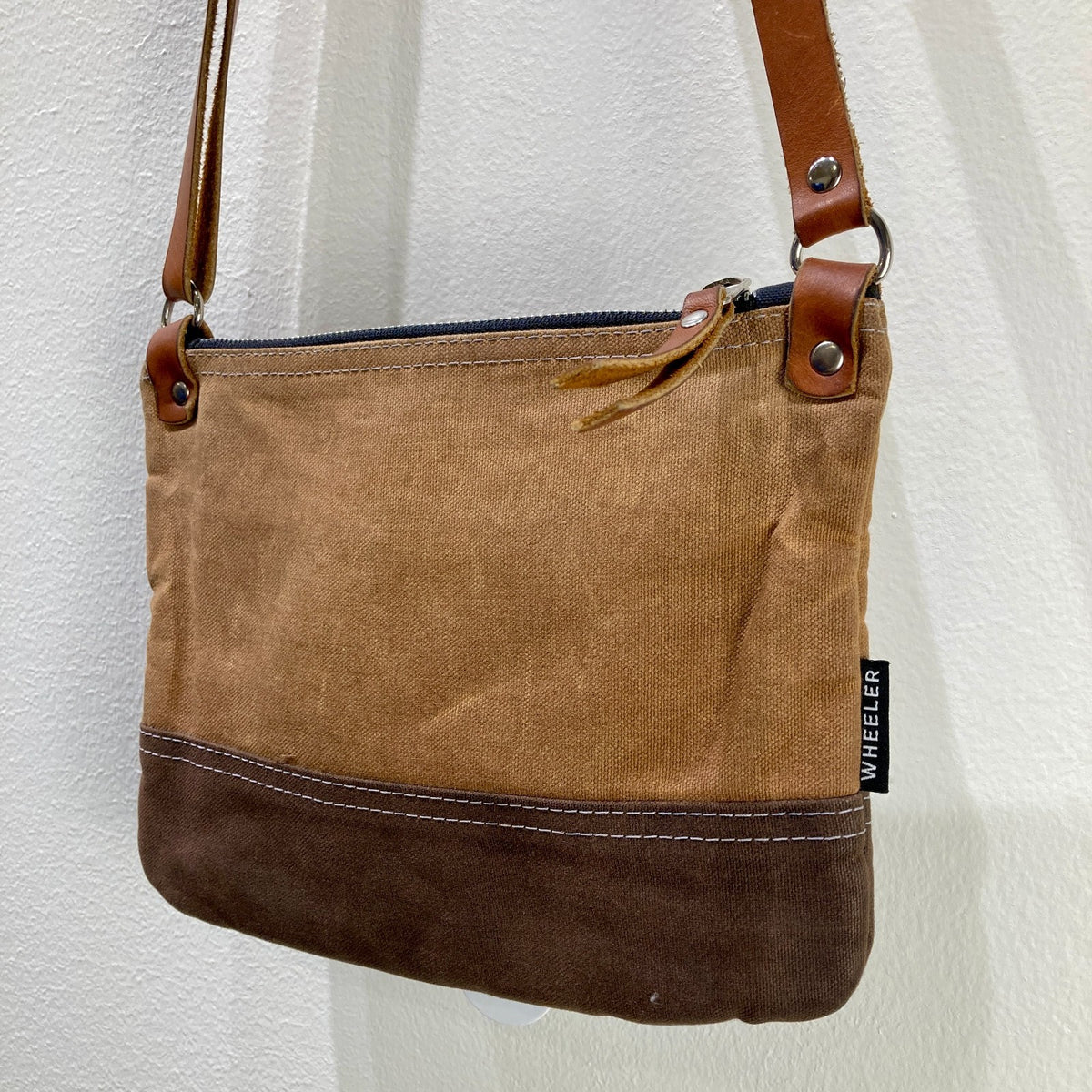 Shift + Wheeler Brown Waxed Canvas & Leather Crossbody Bag - 1103ES