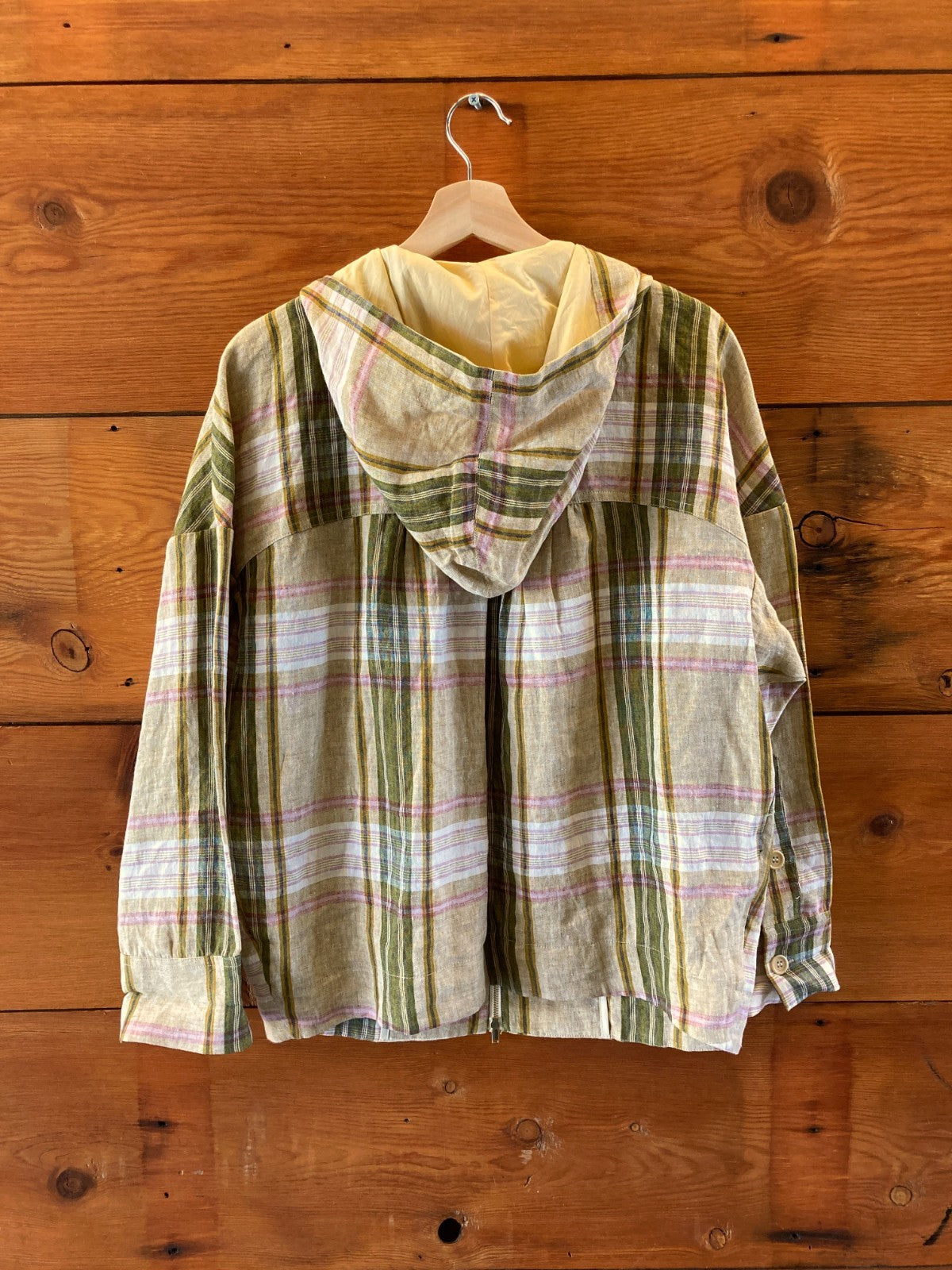 Momoni Plaid Linen Italian Made Hooded Zip Up Jacket - Size 38 / M - 4427SC