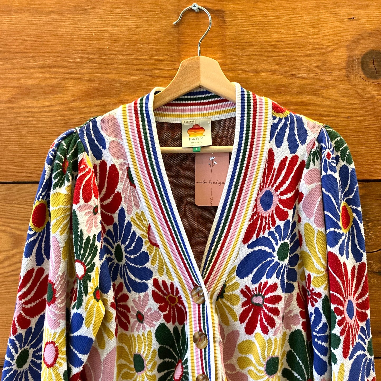 S - Farm Rio Multi Color Floral Print Sunny Daisies Cardigan Sweater 0520KP