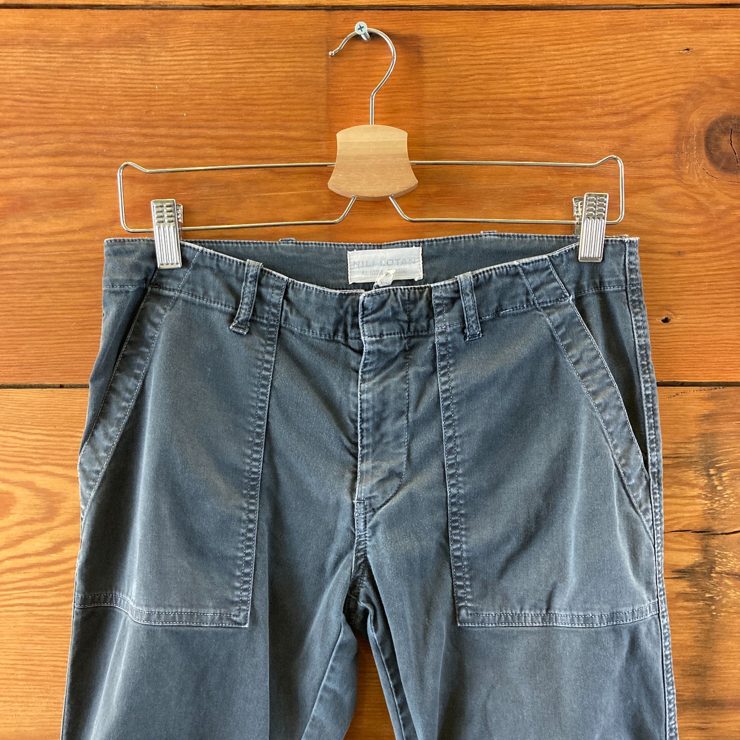 Nili Lotan Dark Gray Slim Leg Ruched Knee Military Pants - Size 4 - 0527LW
