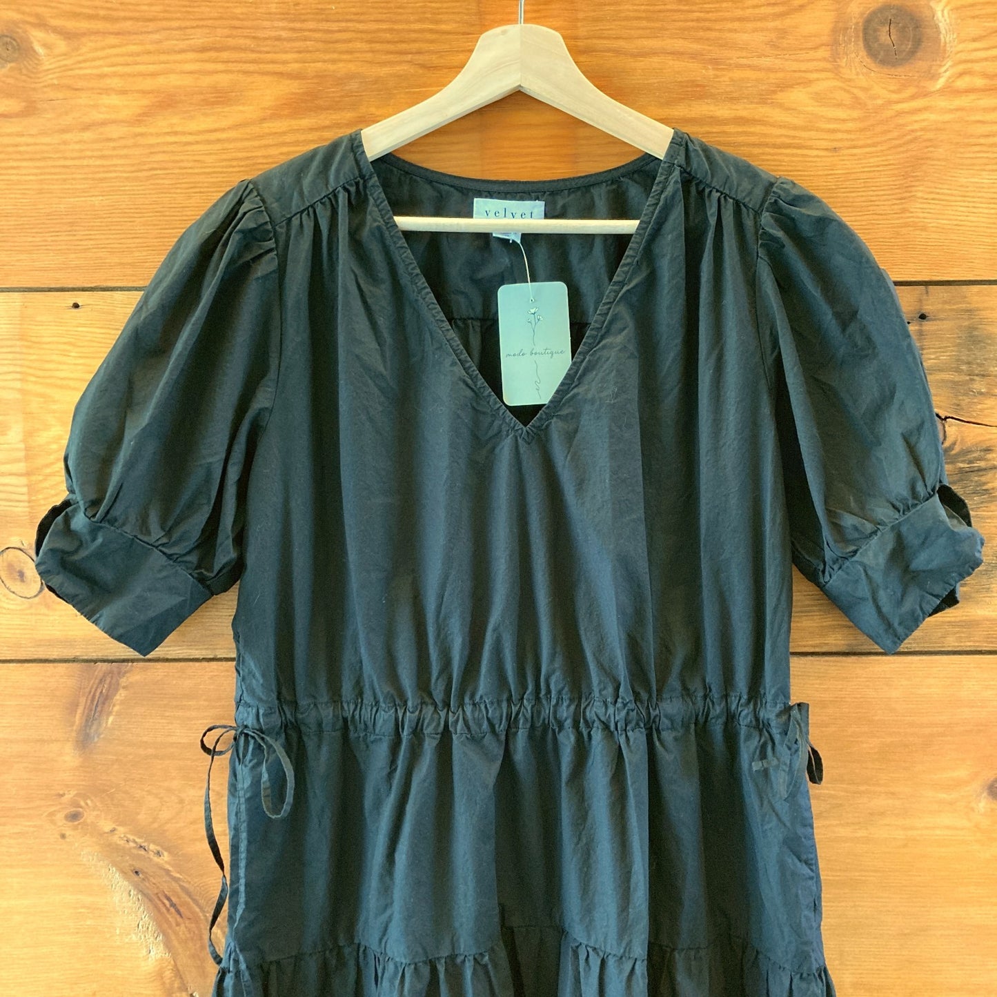 Velvet Graham & Spencer Black Poplin Short Sleeve Midi Dress - Size M - 4427SC