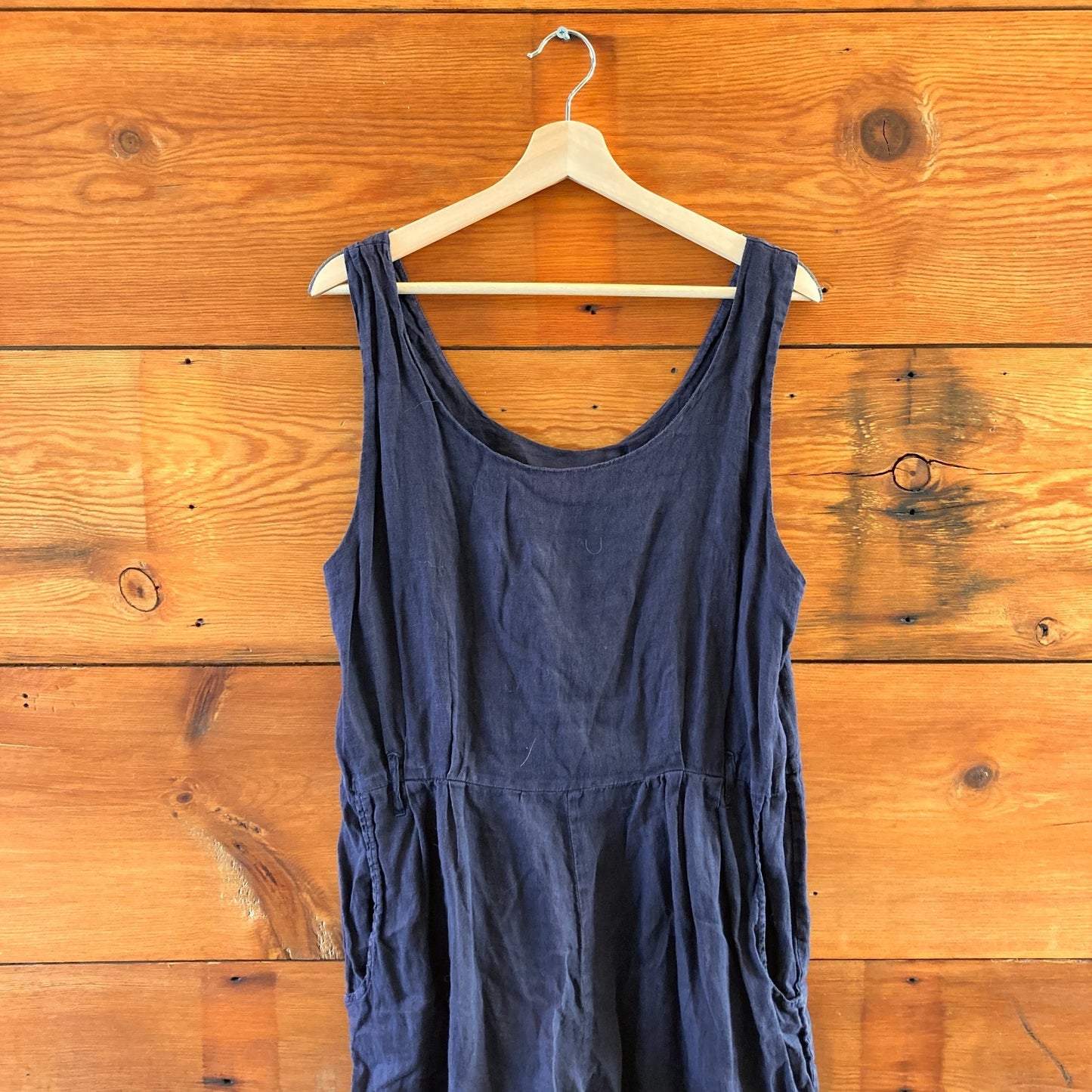 L - Black Crane 100% Linen Sleeveless Black Jumpsuit 0416JW