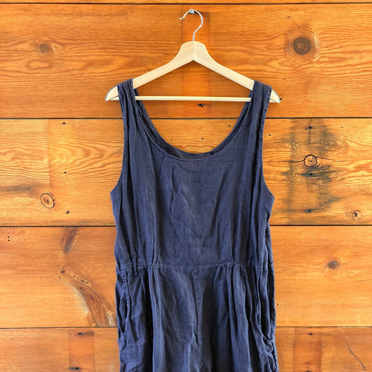 L - Black Crane 100% Linen Sleeveless Black Jumpsuit 0416JW