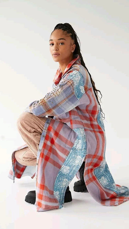 XS - We The Free People $248 Flannel Painted Hills Maxi Shirt Duster NEW 1122CT