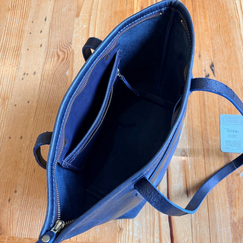 OROX Leather Co. Dark Blue Merces Handmade Classic Tote Bag - 0628AC