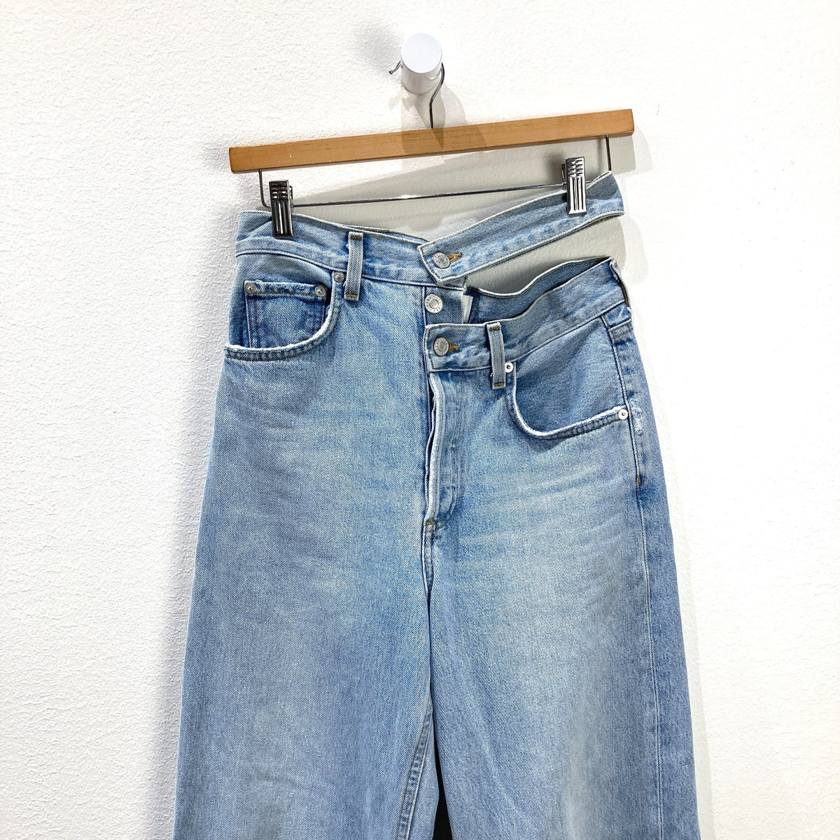 AGOLDE $248 Light Wash Broken Waist Band Wide Leg Jeans - Size 24 - 1015NE