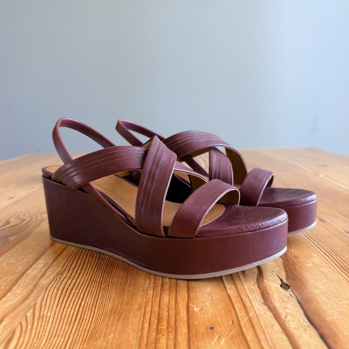 Coclico $395 Savana Brown LILY Leather Wedge Sandals - Size 38.5 w/ Box - 1217RM