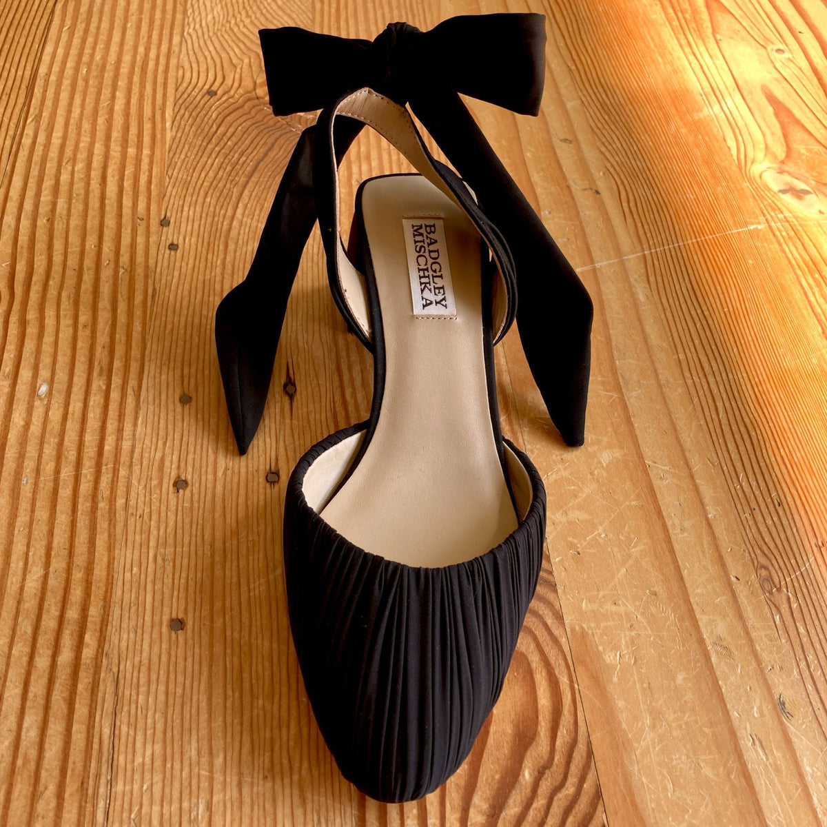 Badgley Mischka Black Pleated Ankle Tie Ofelia Heels Shoes - Size 9 - 0831HF