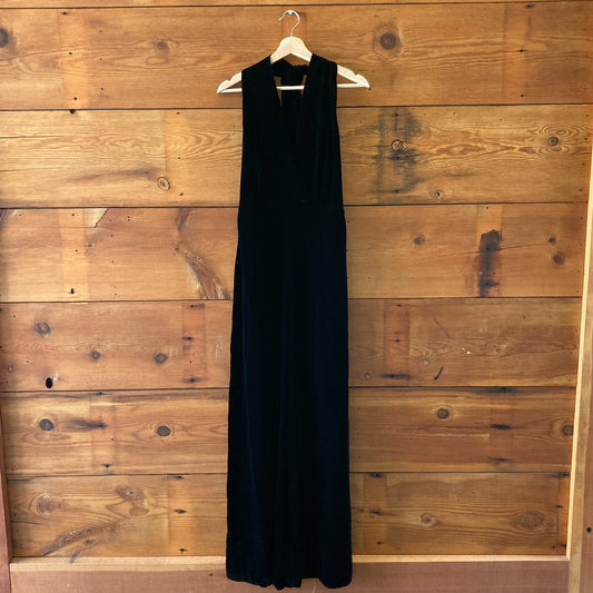 Sezane Black Velvet Shanice Wide Leg Halter Jumpsuit - Size 38 / M - 0208KS