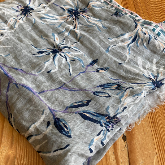 Epice Paris Gray Floral Painterly Print Linen Blend Stole Scarf - 4427SC