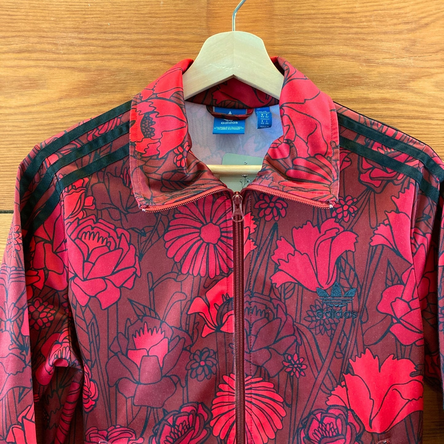 Adidas Red Rose Print Zip Front Sweatshirt Track Jacket - Size M - 0104AB