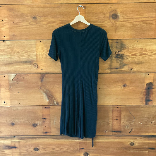 A.L.C. Black Ribbed Short Sleeve Ruched Drawstring Mini Dress - Size S - 1118SM