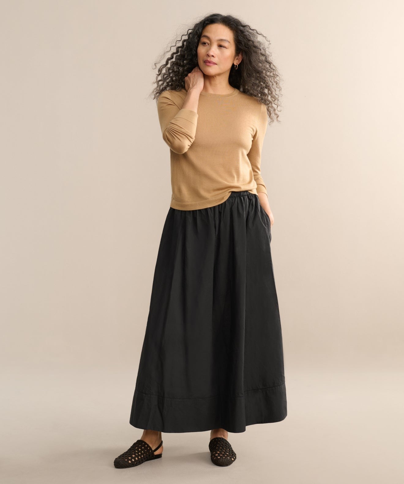 Jenni Kayne $395 Black Elastic Waist Maxi Length Lauren Skirt - Size M - 0924GC