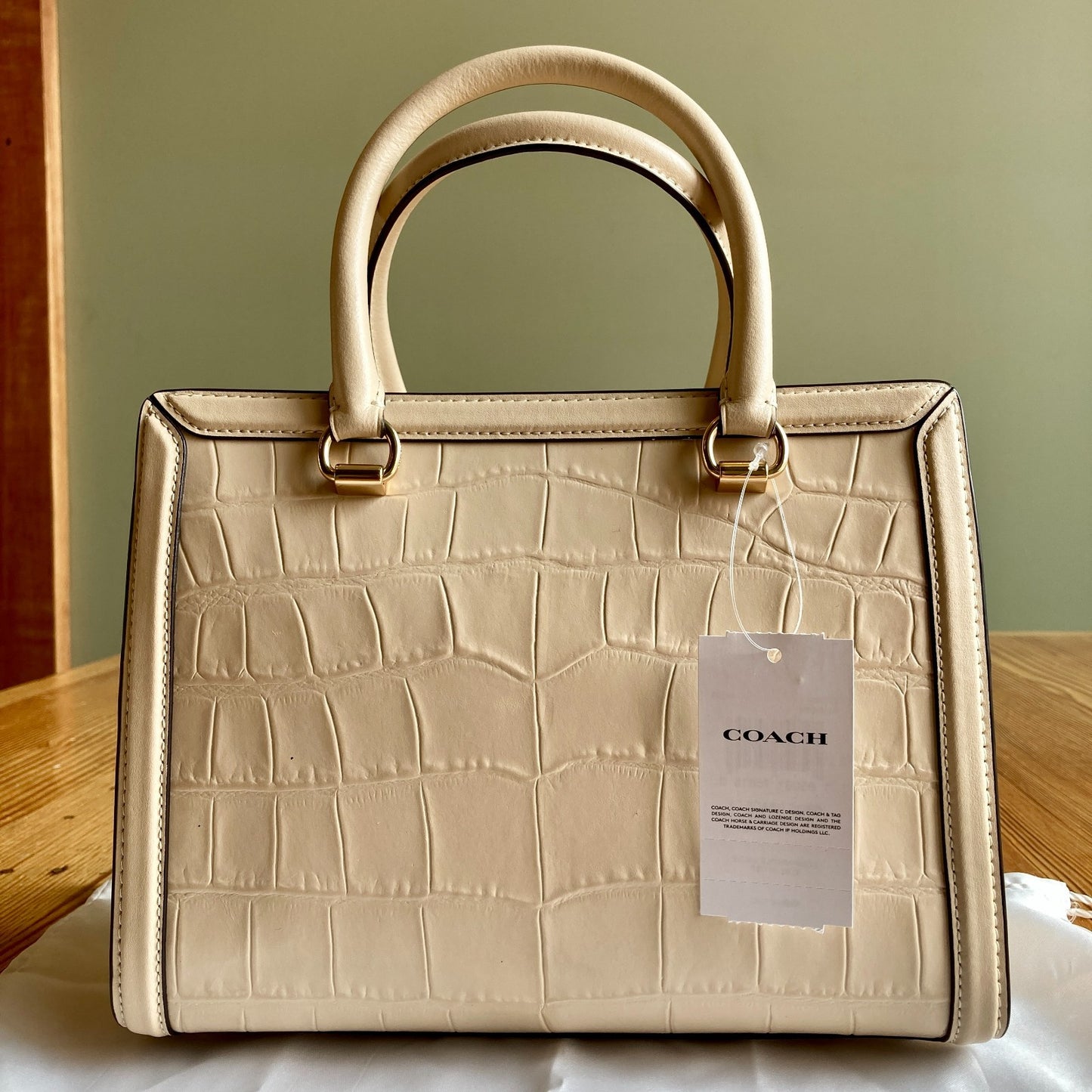 Coach NEW $598 Ivory Crocodile Embossed Grace Carryall Bag - 0731LR