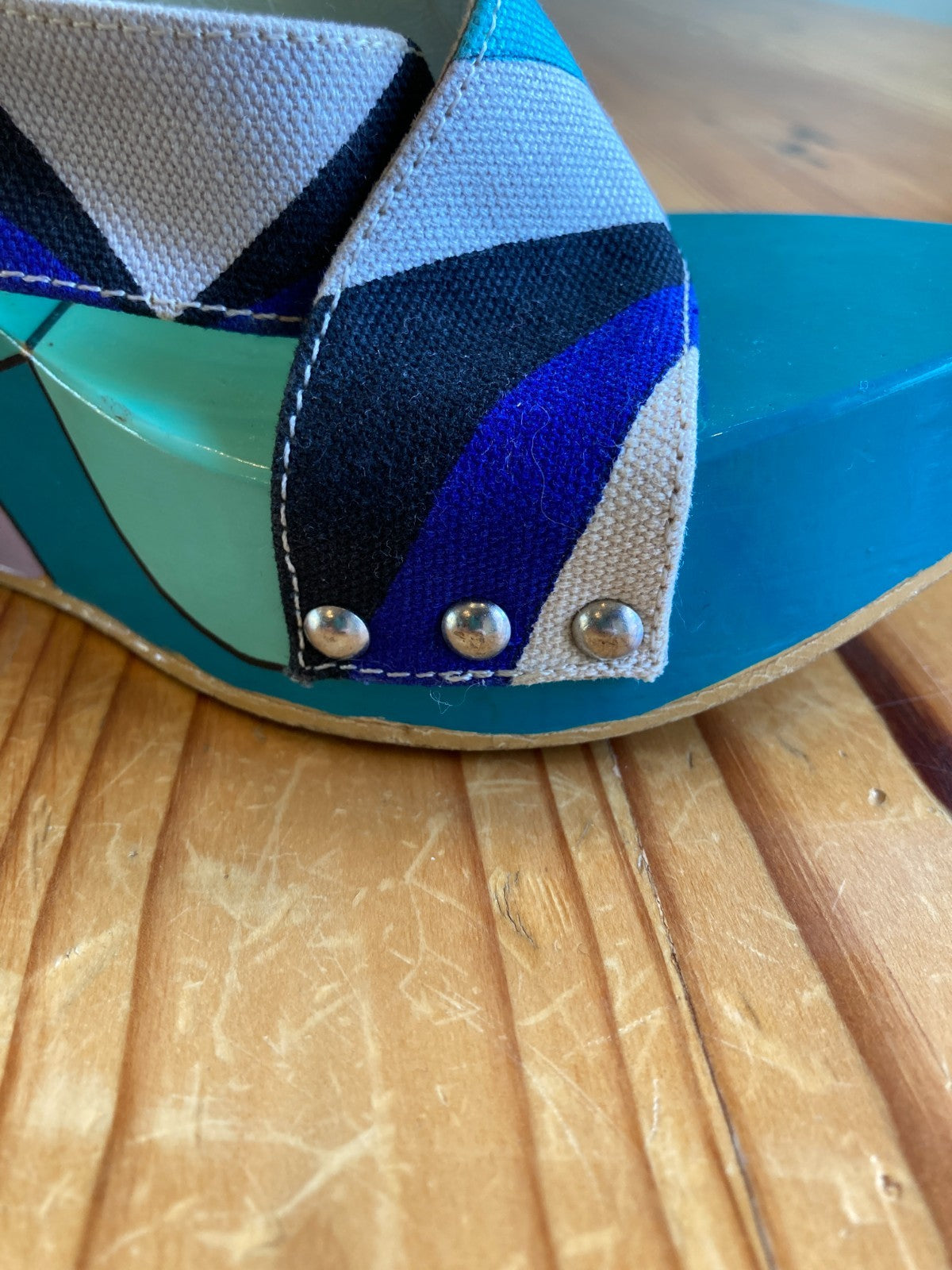 Emilio Pucci Aqua Teal Pointed Slip-on Wedge Sandals - Size 39 / 8.5 - 1019HV