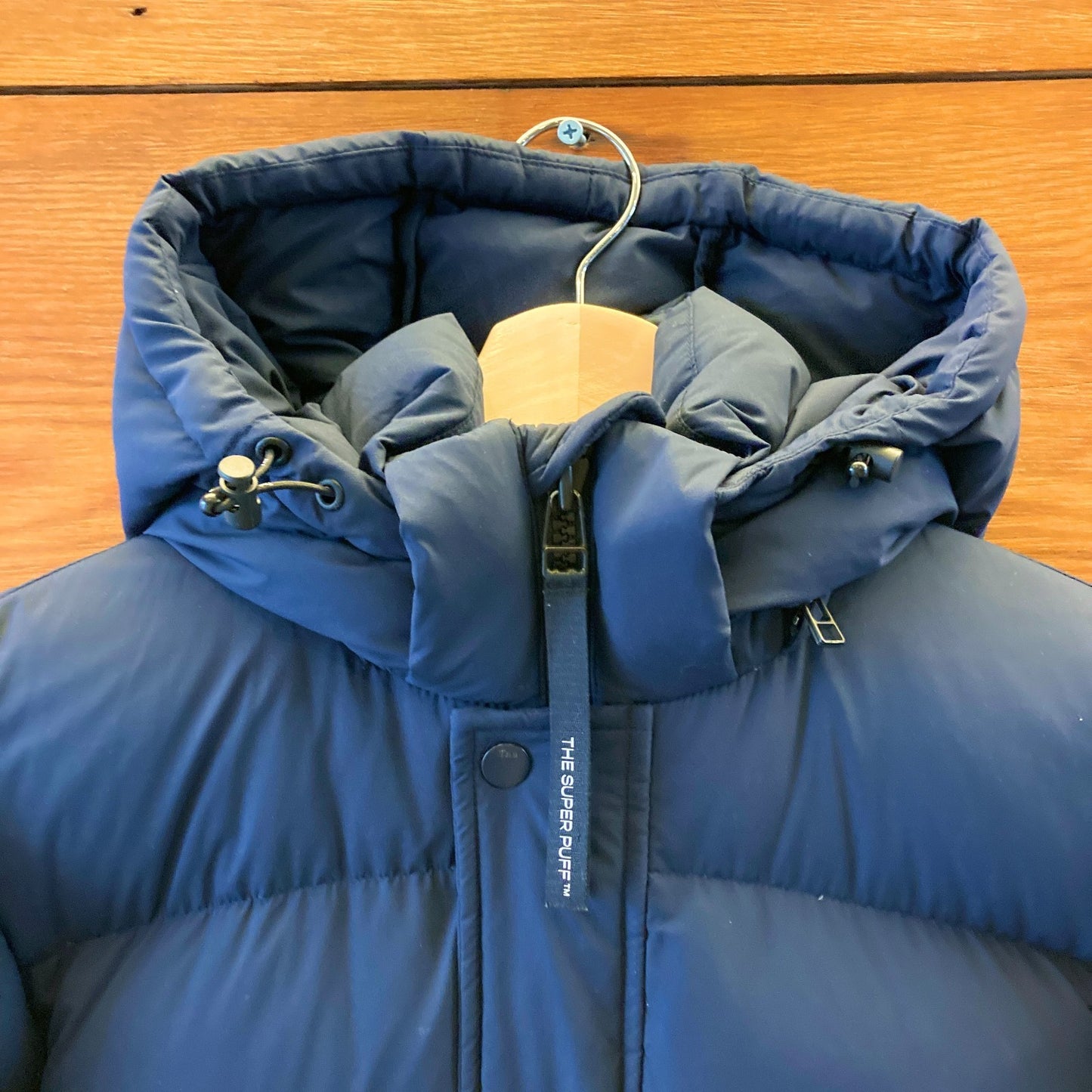 XS - TNA Aritzia Navy Blue Super Puff Long 700 Down Hooded Puffer Jacket 0518AF