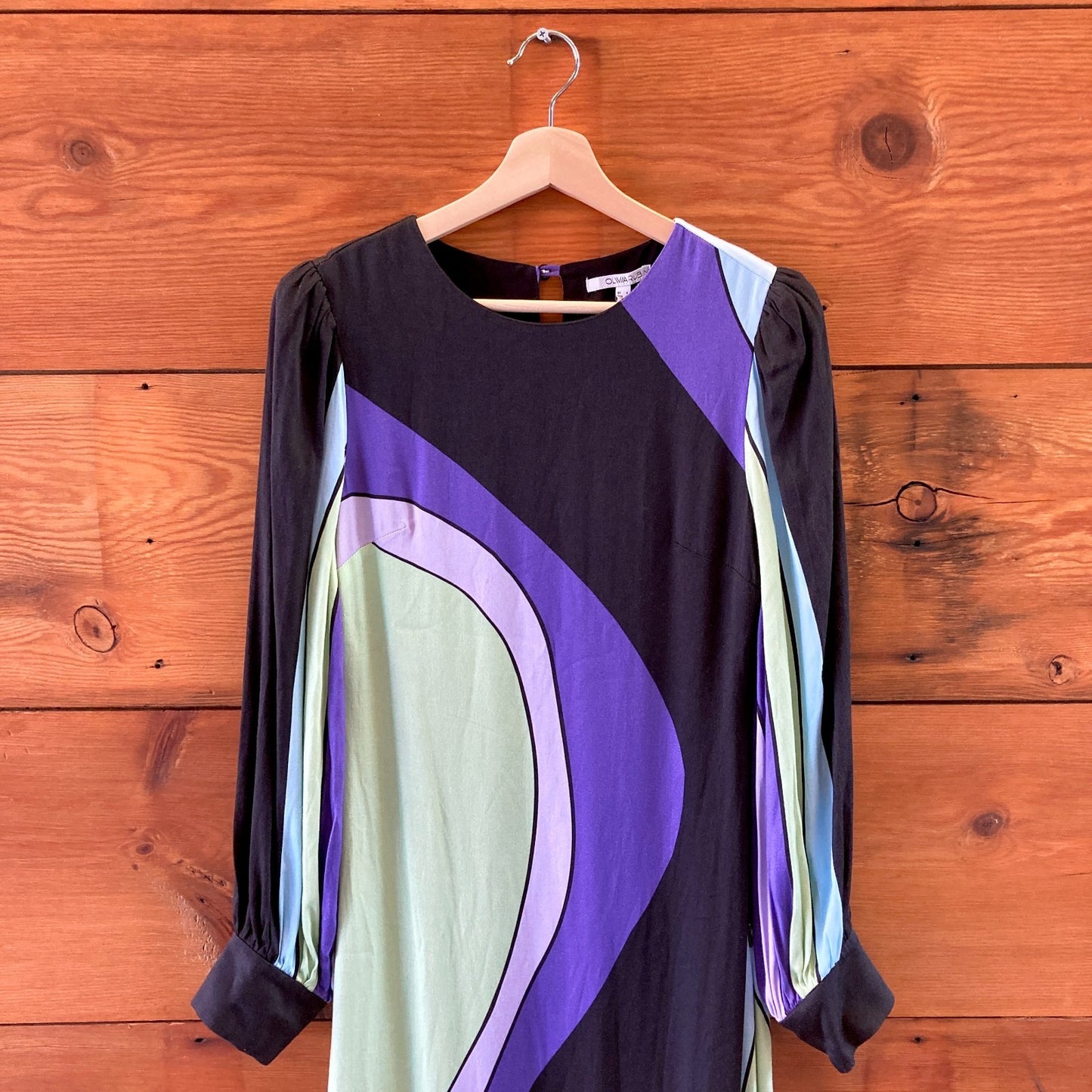 Olivia Rubin Black Purple Striped Long Sleeve Maxi Dress - Size 4 - 0415AB