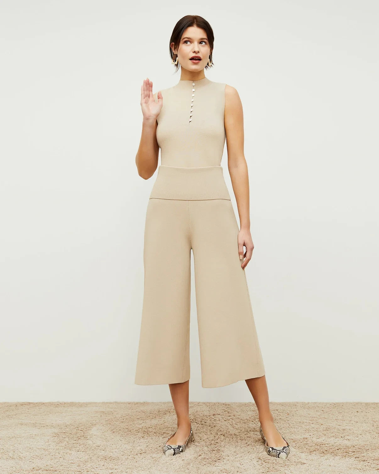L - M.M. Lafleur Latte NEW Jarigan Knit Malki 1.0 Sleeveless Top 0416JW