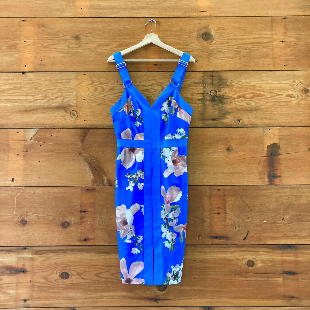 Ted Baker Bright Blue Floral Print Iness Body-Con Dress - Size 3 / 8 US - 0929LL